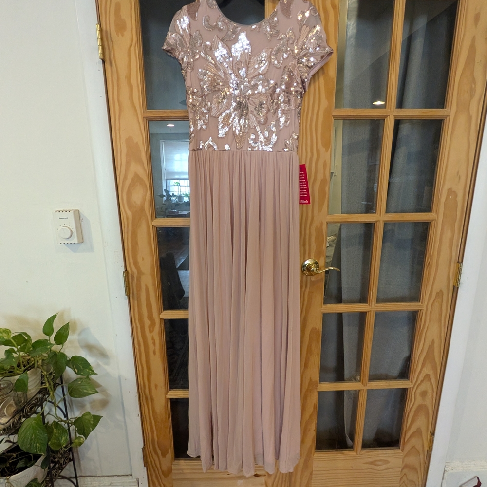 Betsy & Adam Blush Sequin Maxi Dress
